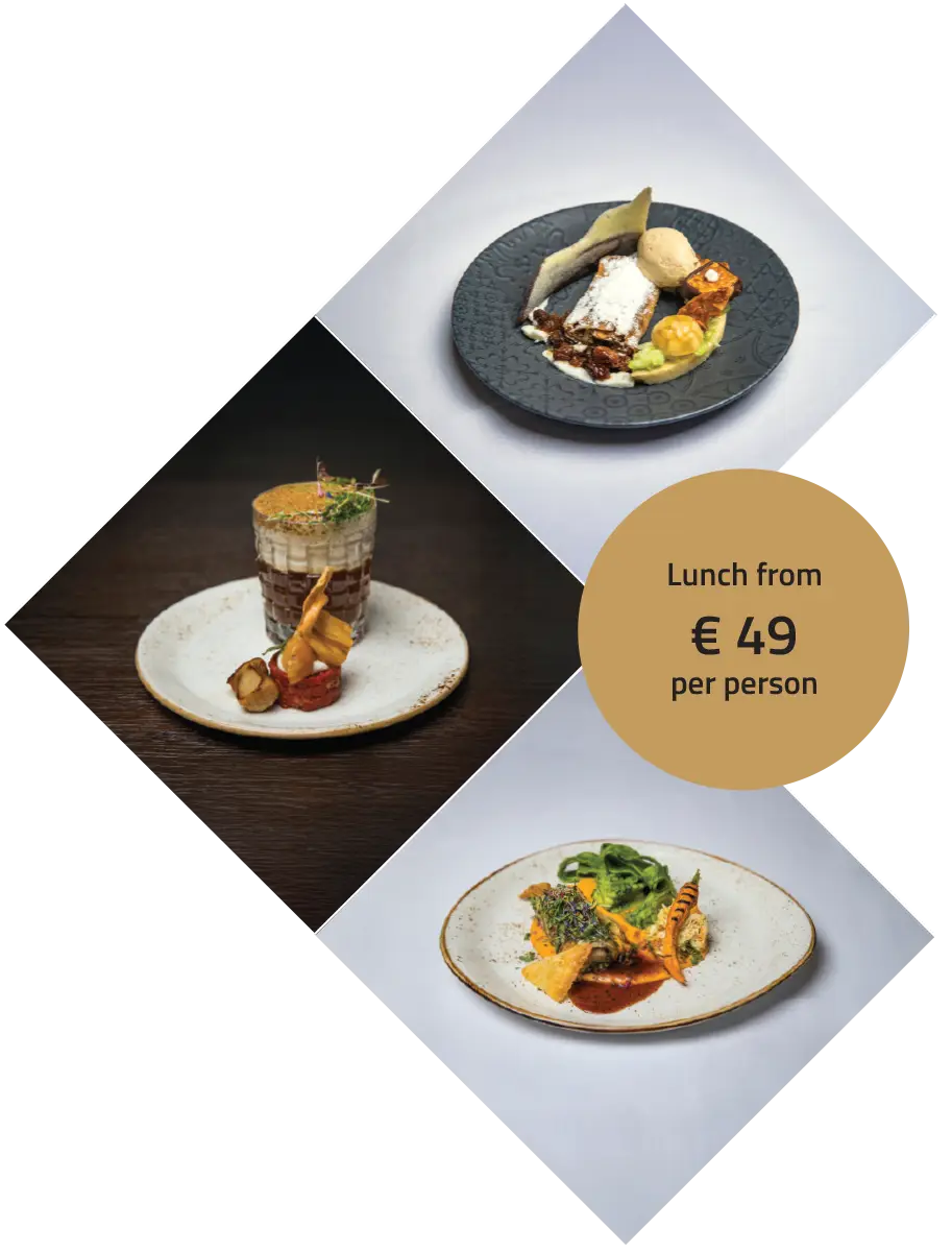 Three gourmet dishes from the Sound of Salzburg Menu, served at the Hyperion Hotel Salzburg.