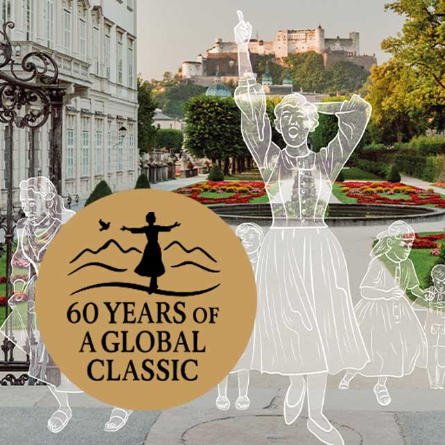 Maria-inspired illustration at Mirabell Gardens during Sound of Music Salzburg 60-year celebration