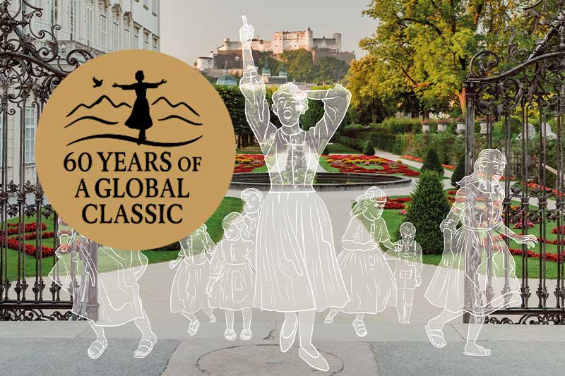 Salzburg Sound of Music Tour illustration at Mirabell Gardens with 60-year tribute
