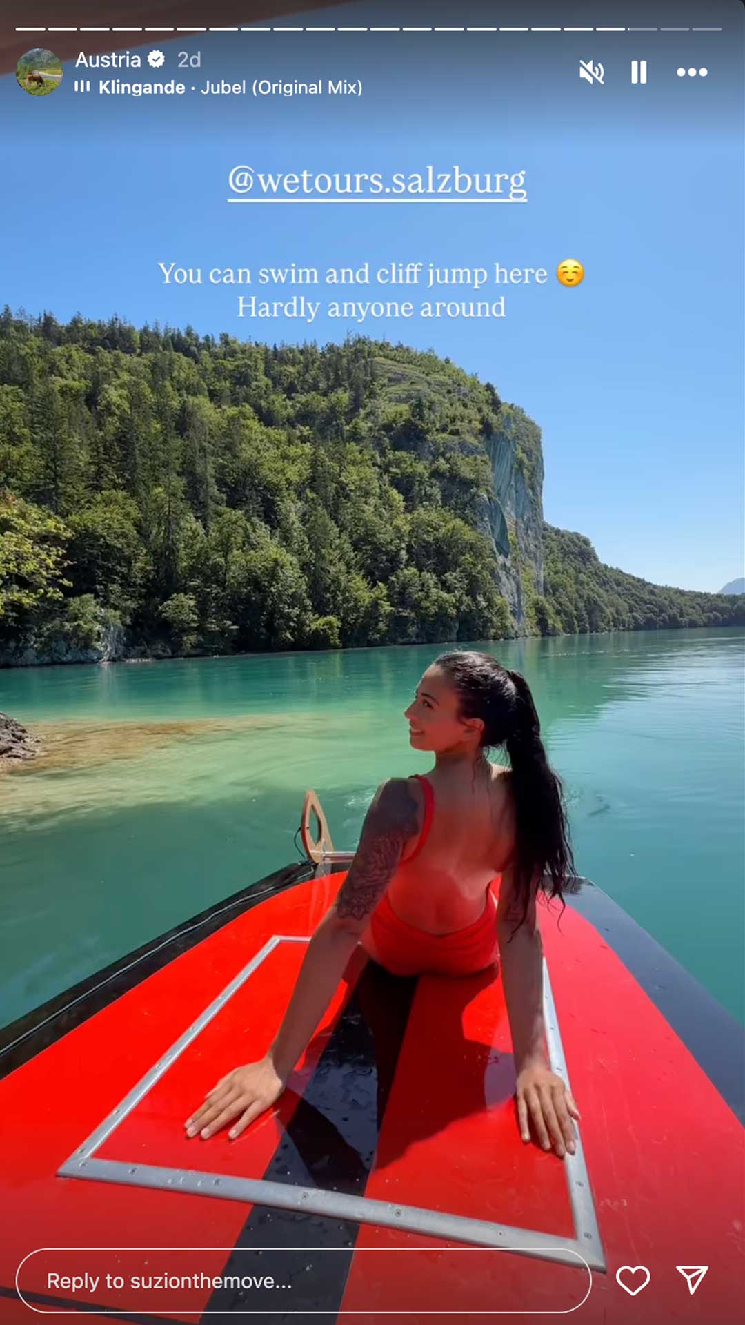 Suzi on the Move enjoying a boat ride across Wolfgangsee during Salzkammergut Lake District tour
