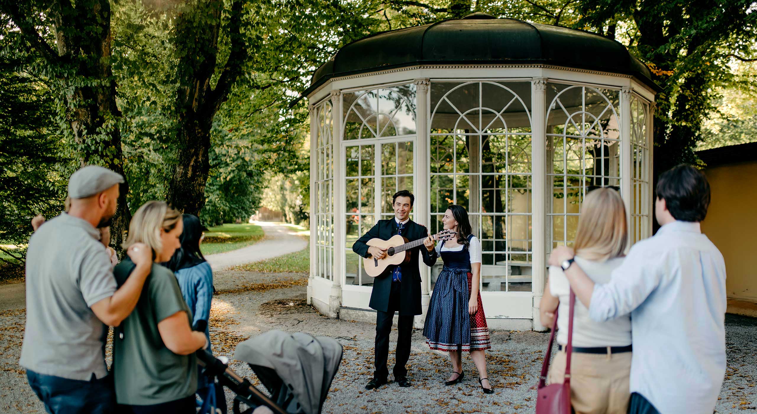 Live music at the Hellbrunn Gazebo during a private Sound of Maria tour in Salzburg