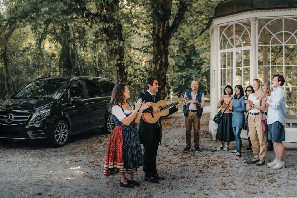 Private musical performance at the Hellbrunn gazebo during the Sound of Music Tour Salzburg and Lake District