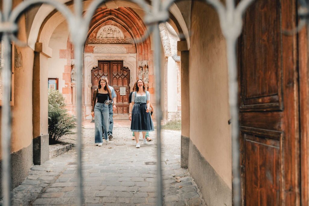 Guests visiting Nonnberg Abbey during the Sound of Music Tour Salzburg and Lake District