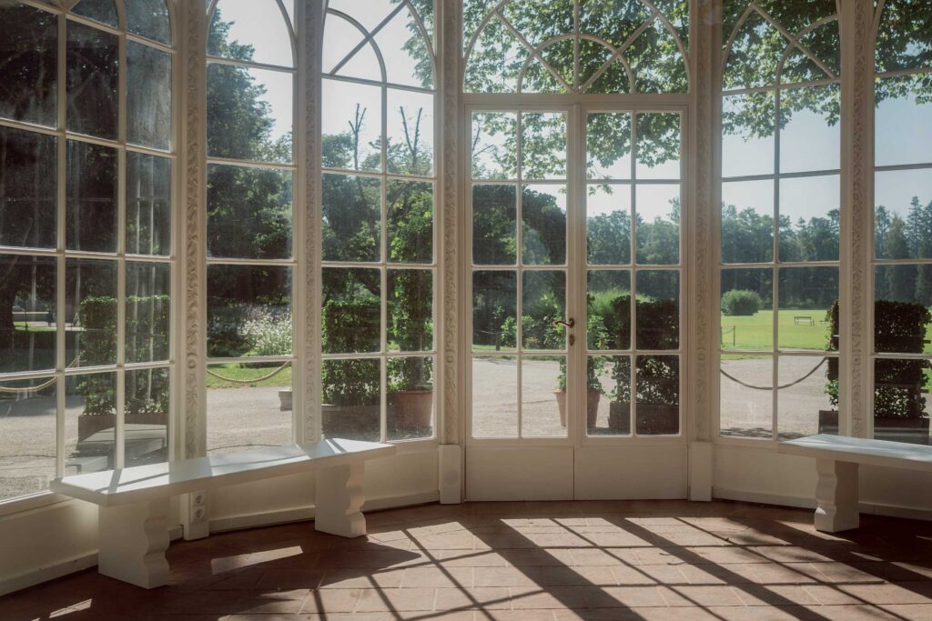 Interior of the Gazebo at Hellbrunn, Sound of Music filming location seen from inside with garden views