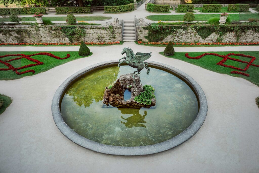 Pegasus Fountain in Mirabell Gardens Salzburg, iconic Sound of Music filming location featured in the “Do-Re-Mi” scene
