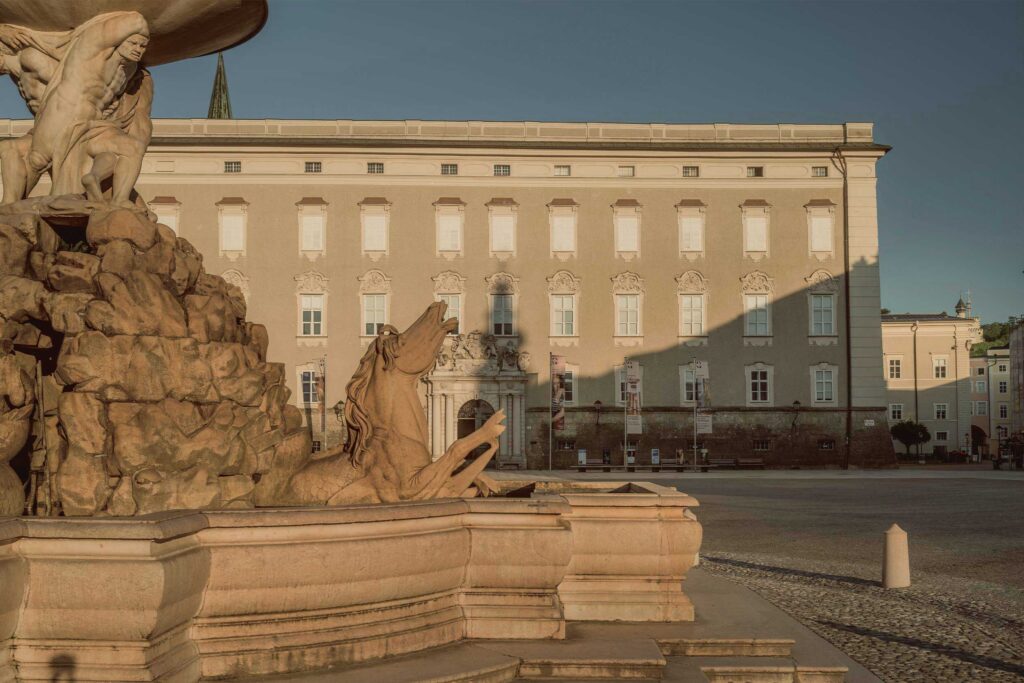 Residenz Fountain at Residenzplatz in Salzburg, a Sound of Music filming location featured in Maria’s Walking Tour