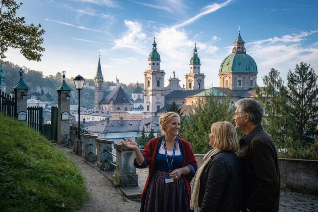 Guided walking tour in Salzburg Old Town with panoramic view of the cathedral, a Sound of Music filming location featured in Maria’s Walking Tour