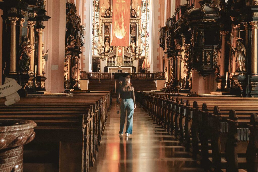 Mondsee Wedding Church interior, a Sound of Music filming location visited during the Private Sound of Maria Tour City & Lakeside Escape and Ultimate Experience