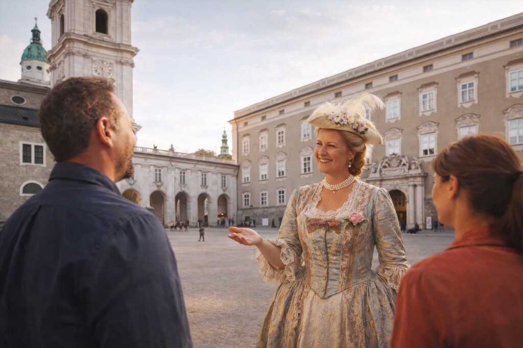 Private Mozart tour Salzburg at Residenzplatz with Salzburg Cathedral in the background