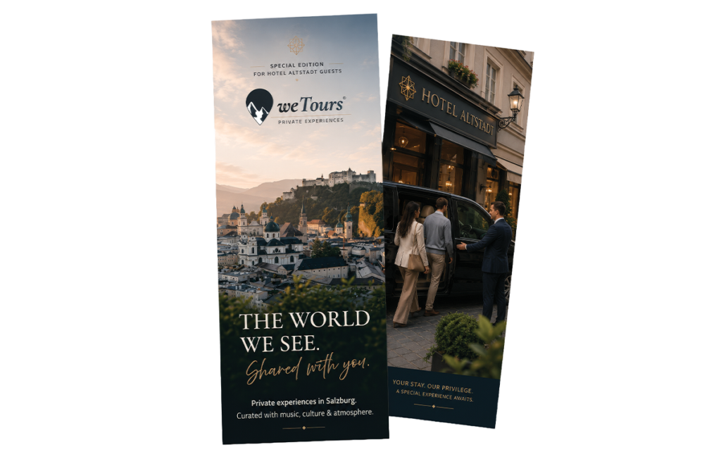 Custom hotel edition brochure and guest materials created by weTours Salzburg for hospitality partners