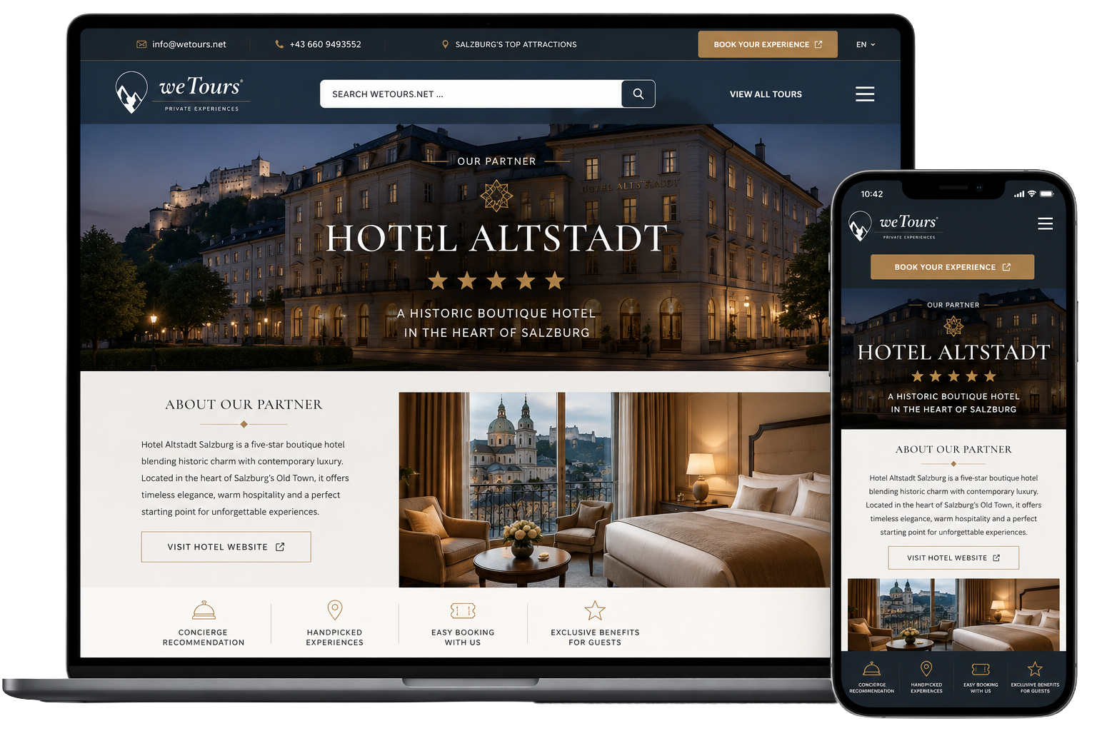 Hotel partner profile on wetours.net displayed on laptop and smartphone