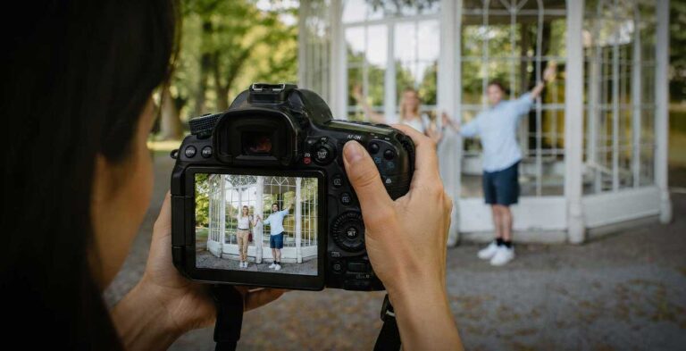 Professional DSLR camera photographing guests during a private weTours experience at Salzburg’s iconic gazebo.