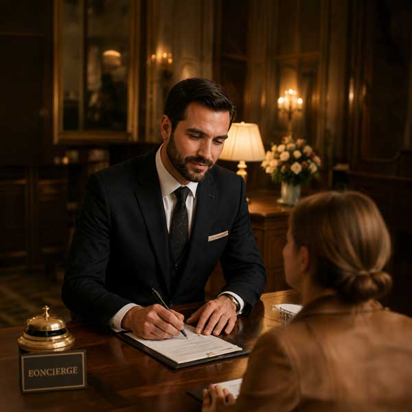 Personal concert concierge assisting a guest with Mozart concert recommendations in Salzburg