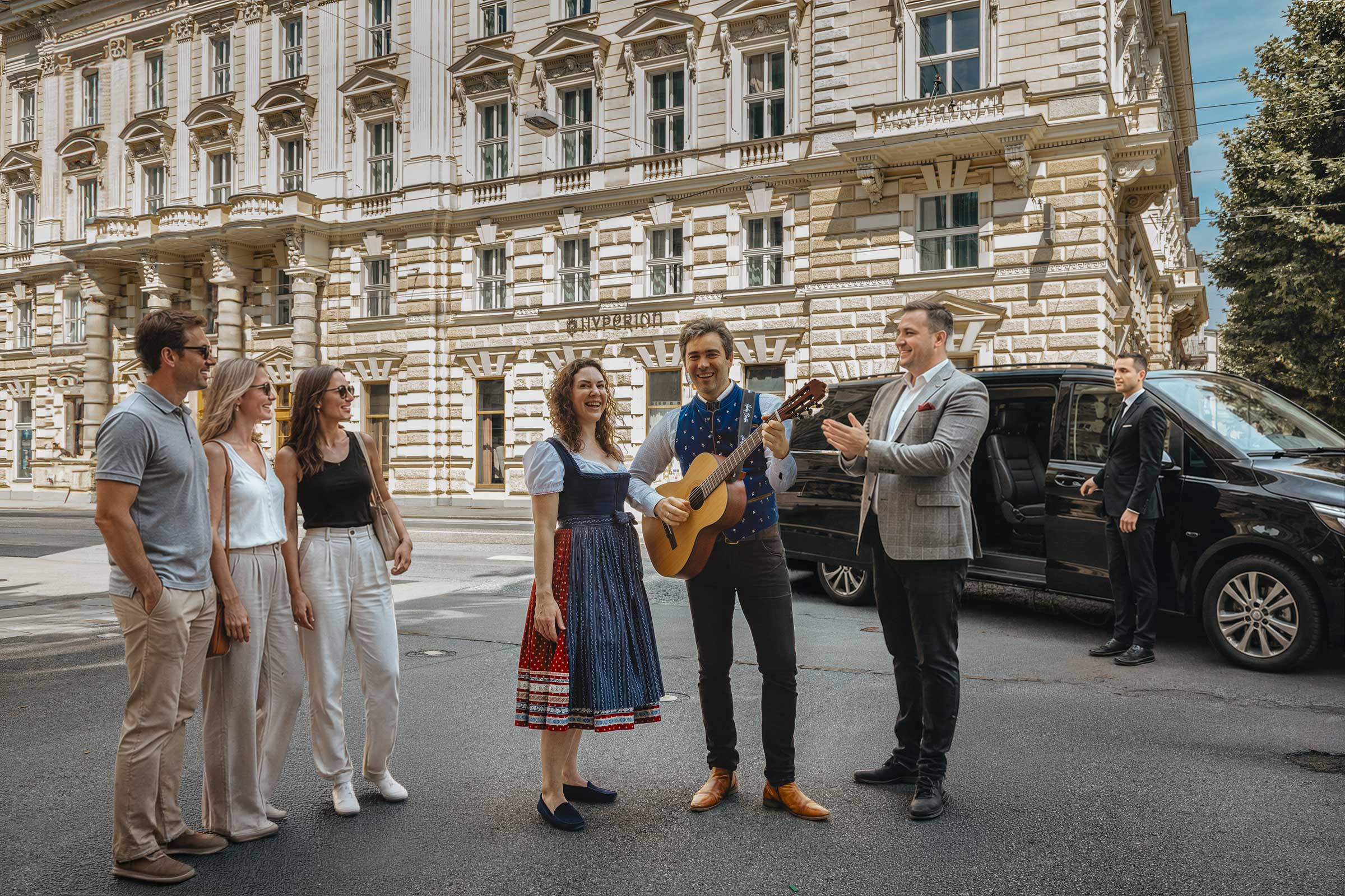 Private tour guests with professional singers and hotel pickup at HYPERION Hotel Salzburg